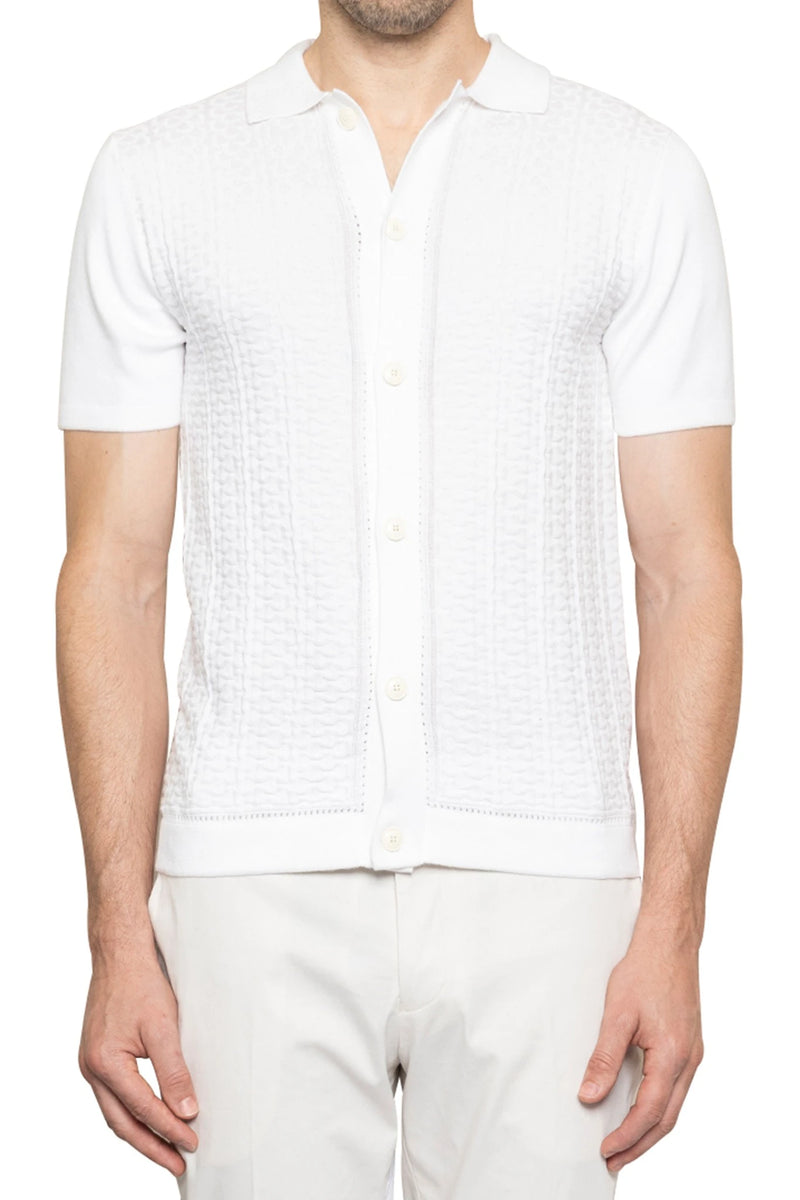Tommy Textured Knitted Bowling Shirt in White Arthur Galan AG