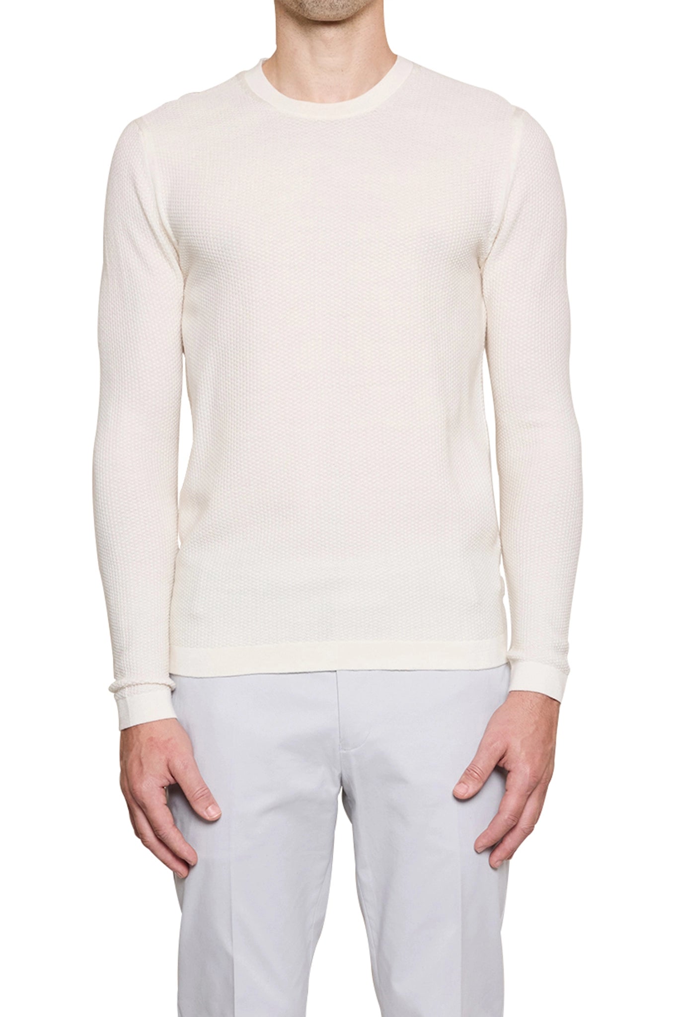 Jake Waffle Knitted Crew Neck Jumper in Ivory