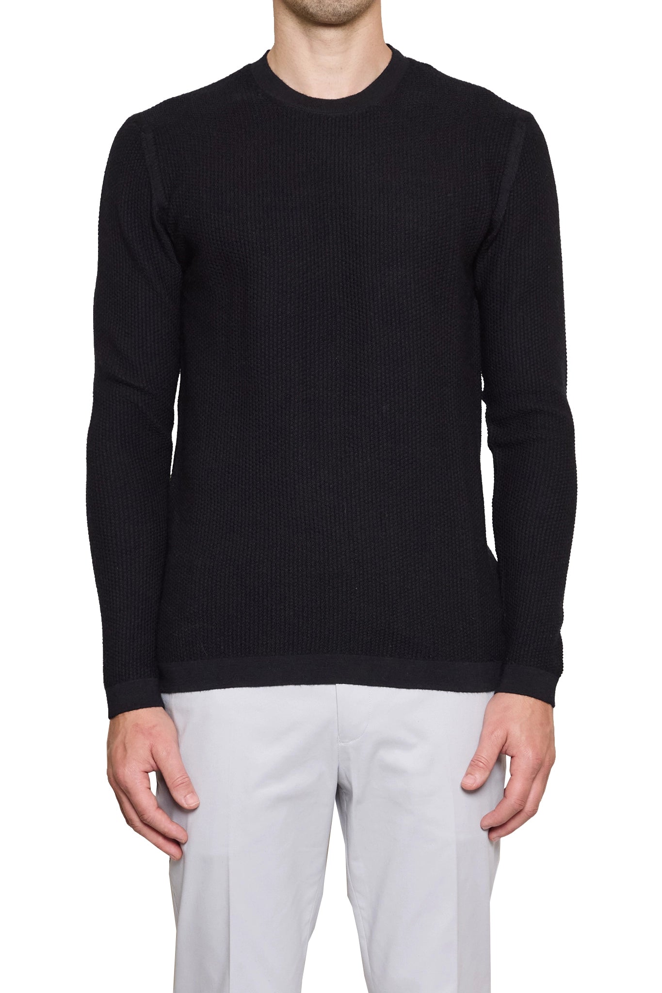 Jake Waffle Knitted Crew Neck Jumper in Black