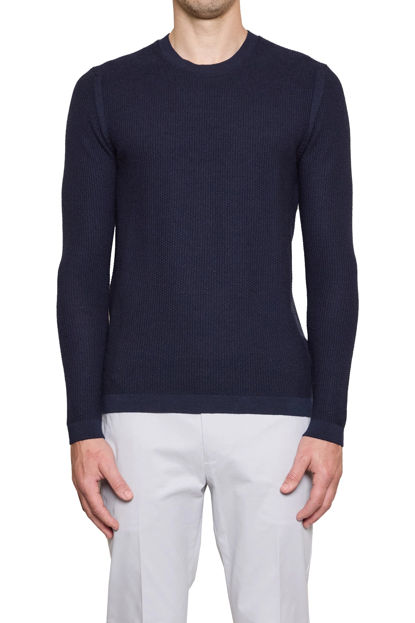 Jake Waffle Knitted Crew Neck Jumper in Navy