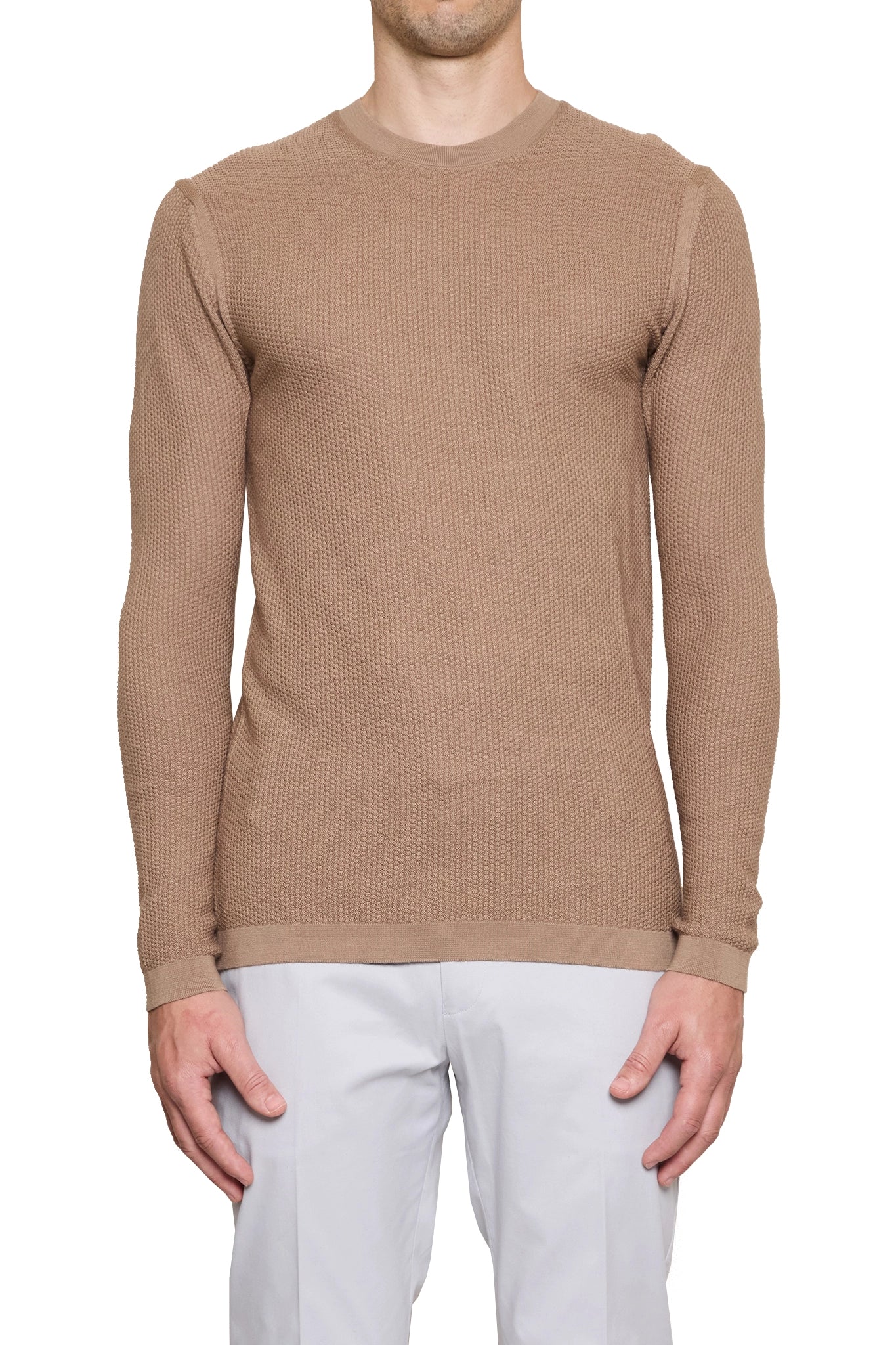Jake Waffle Knitted Crew Neck Jumper in Camel – Arthur Galan AG
