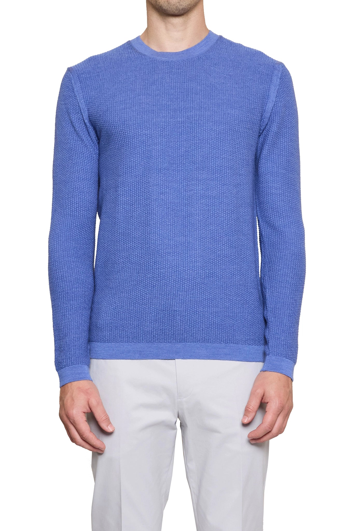Jake Waffle Knitted Crew Neck Jumper in Cornflower