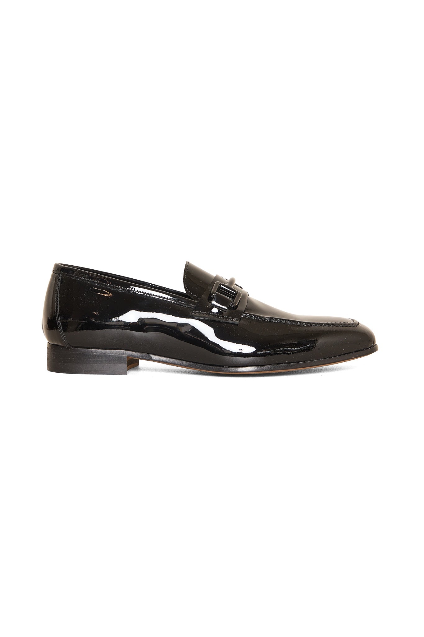 Silvio Horsebit Patent Leather Loafer in Black