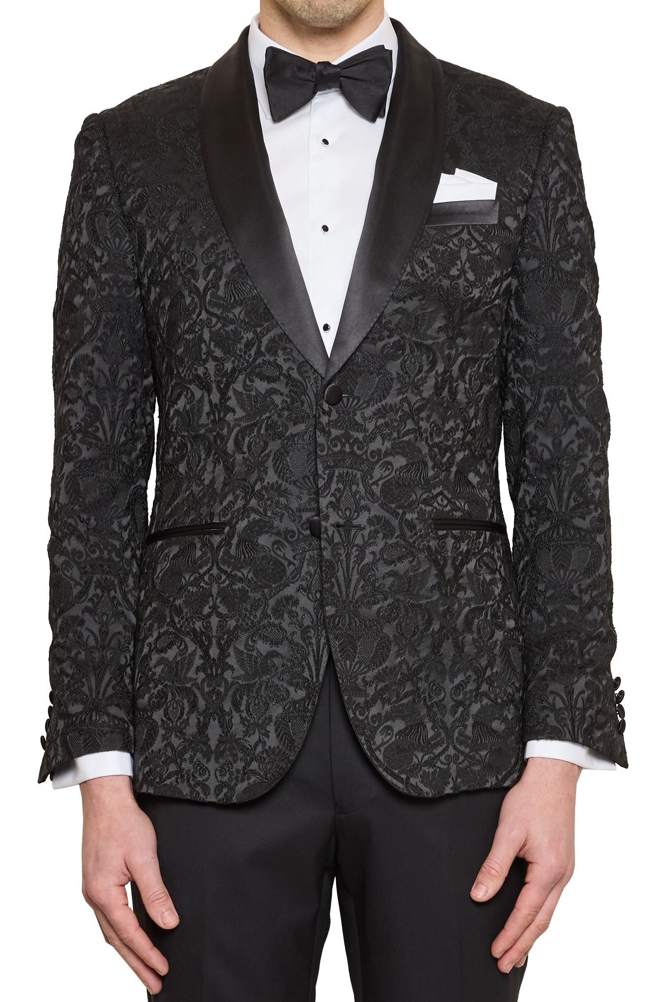 Trent Brocade Tuxedo Jacket in Black - Main Image