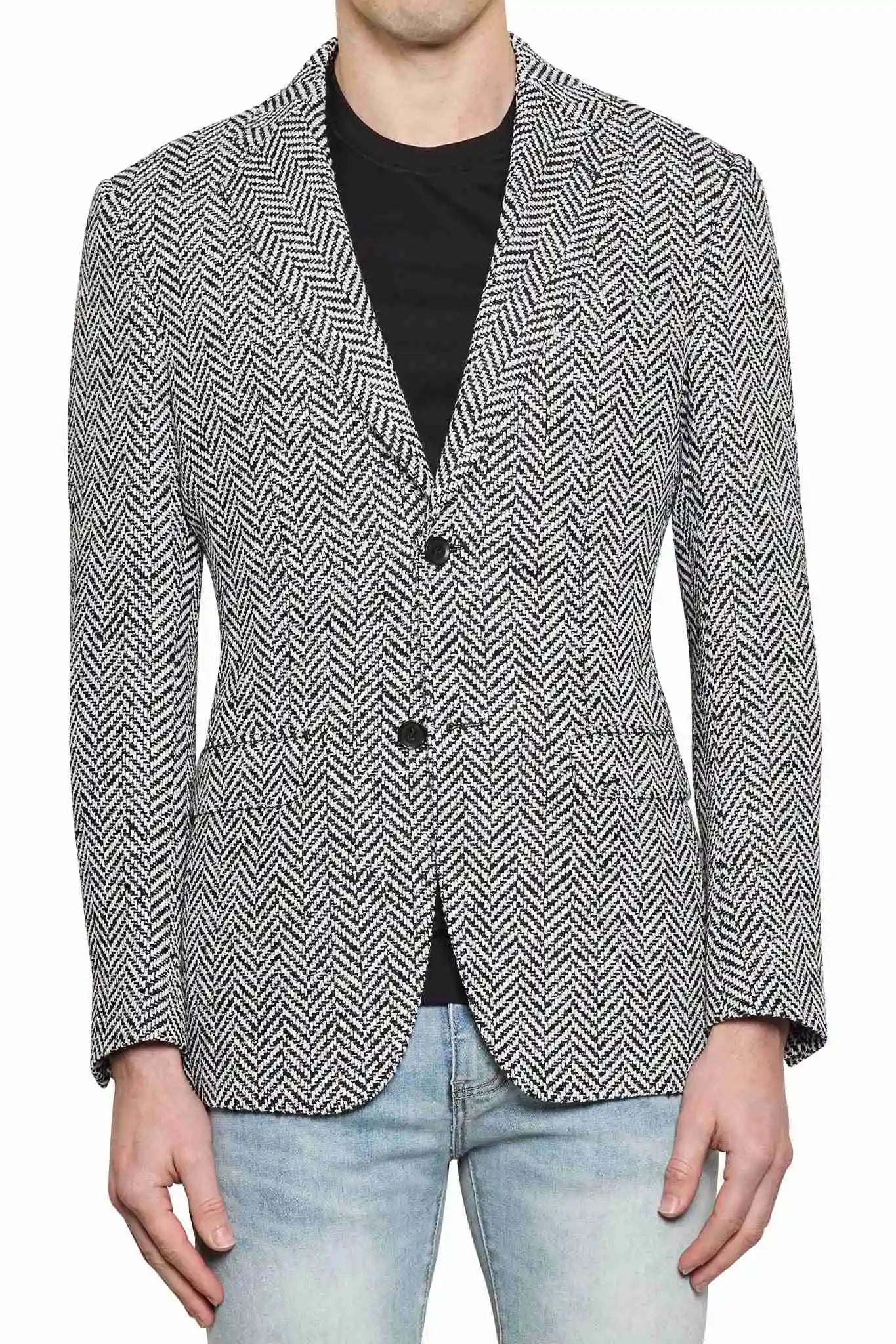Mens black and white herringbone jacket discount
