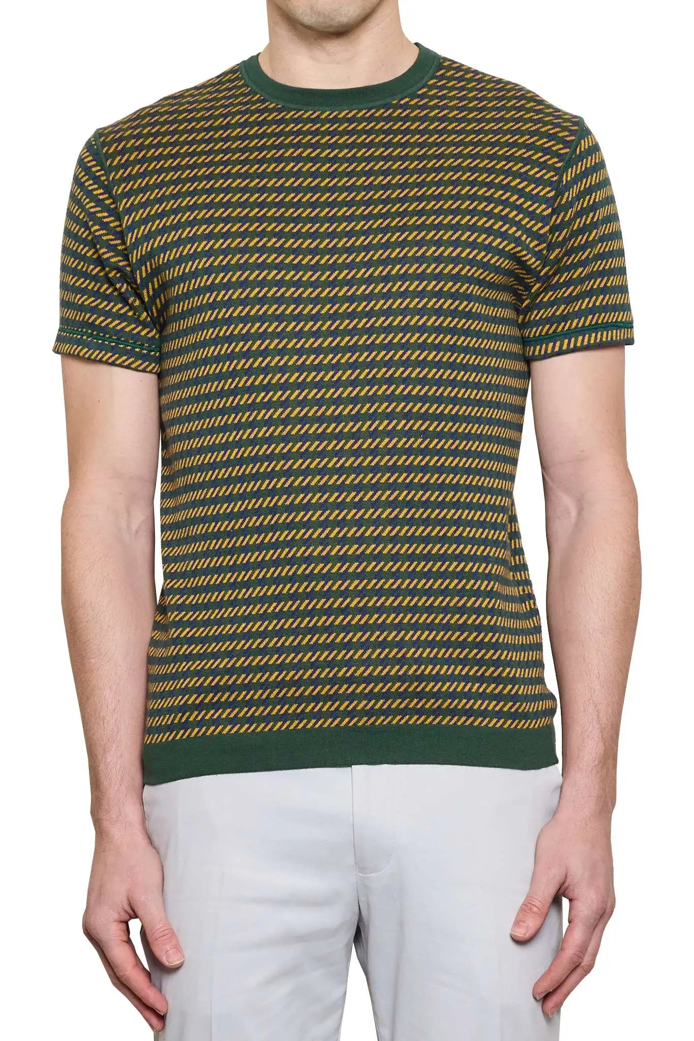 Mason Check Knitted Tee in Green Saffron